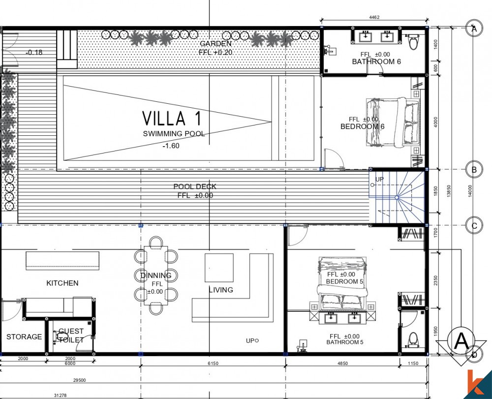 Villa sur plan de 6 chambres près de la plage à vendre