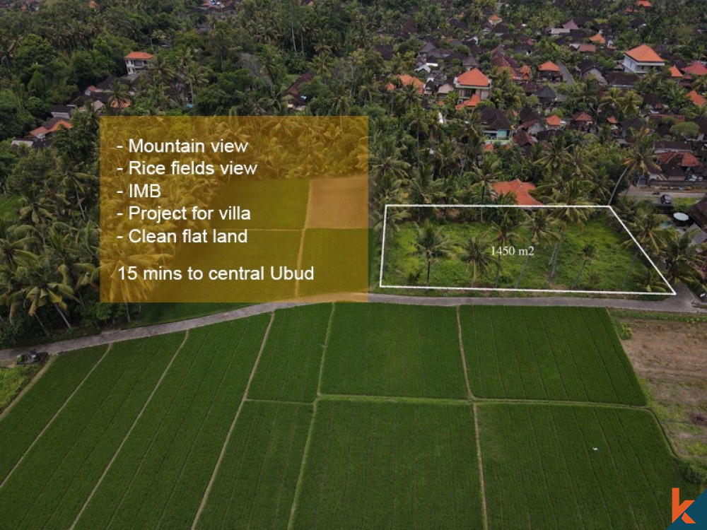 Tanah sewa yang indah dengan sawah, pemandangan gunung, IMB dan proyek untuk villa