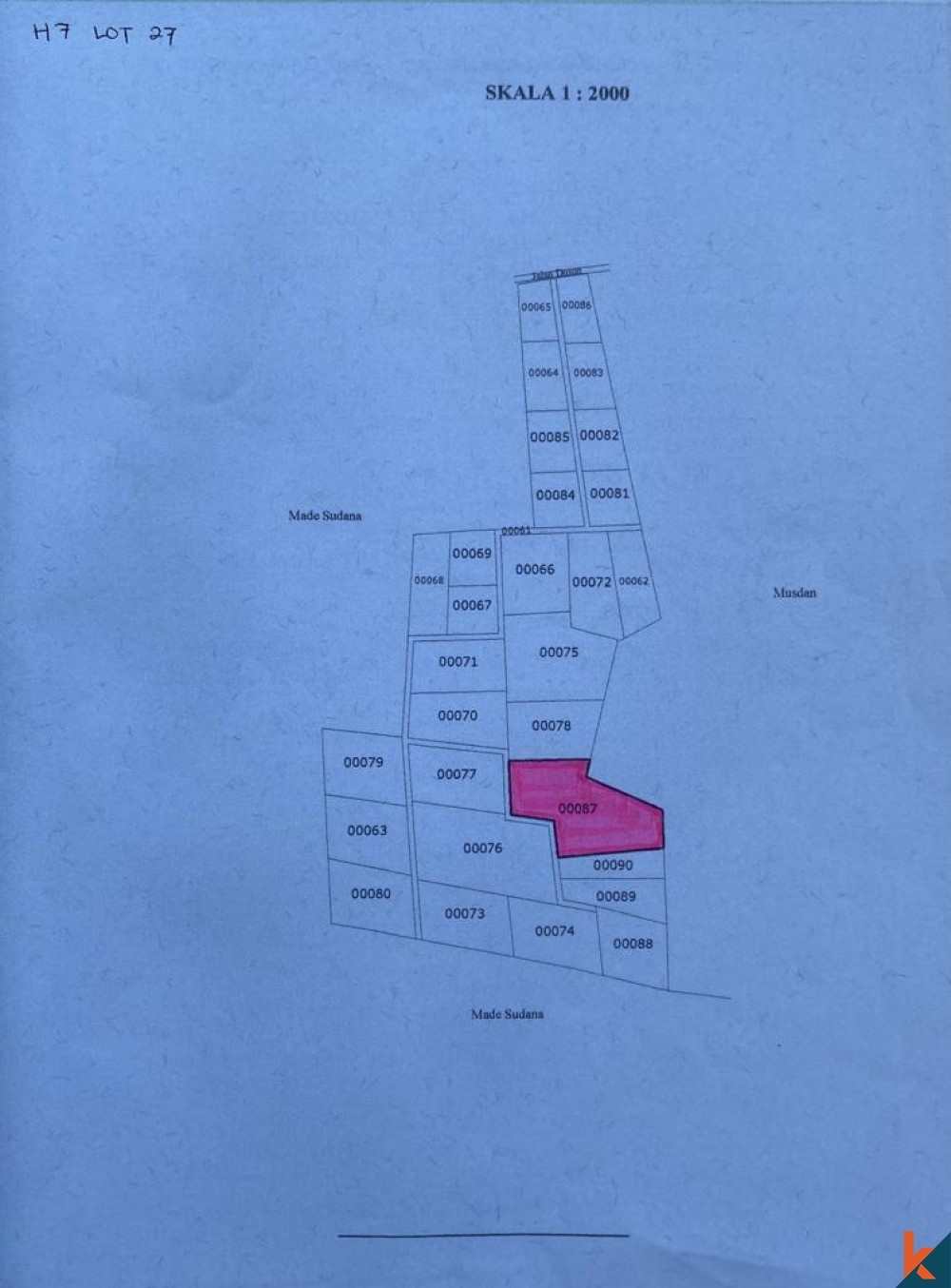 (H7) Terrain exceptionnel en toute propriété à Gili Gede Emplacement à vendre