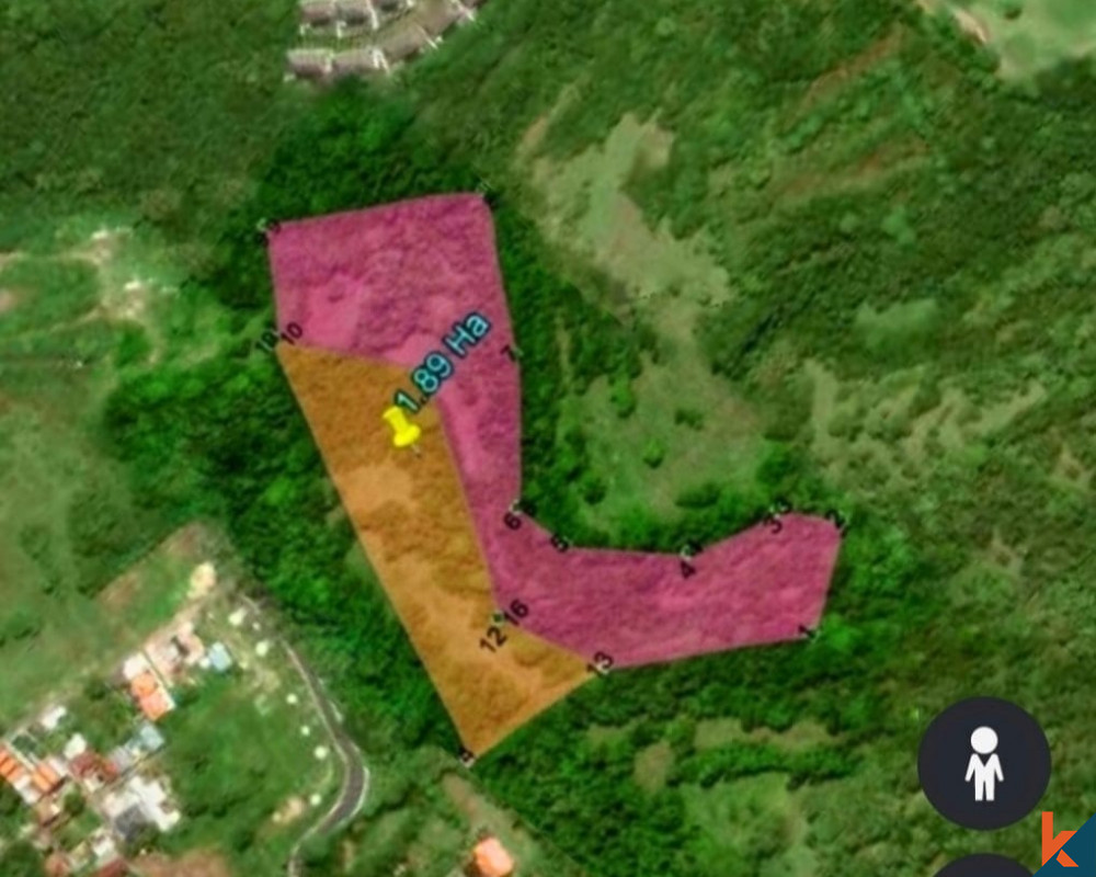 Tanah seluas 1,89 Hektar di Lokasi Bingin yang Diinginkan, Dijual.
