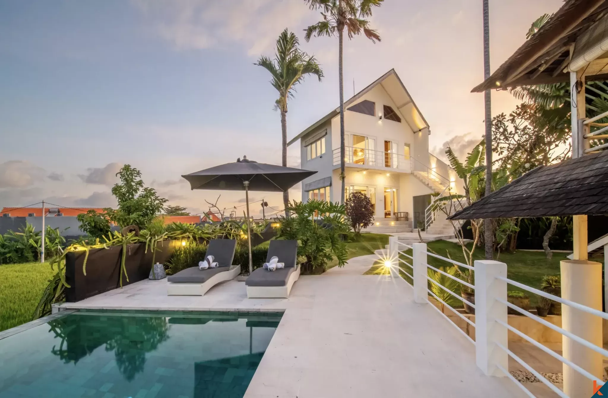 High-End Five Bedroom Leasehold Villa Overlooking Rice Fields in Berawa