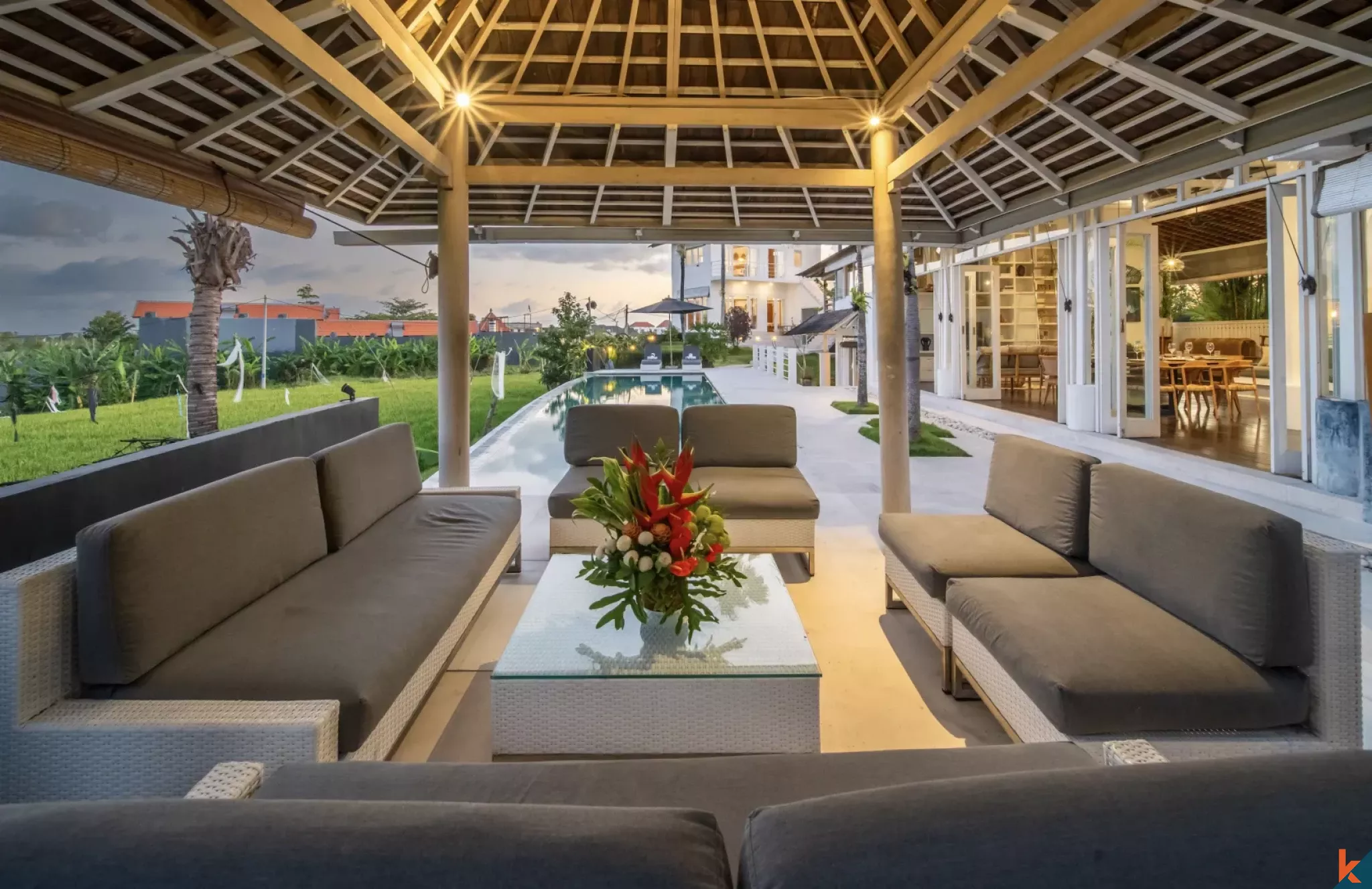 High-End Five Bedroom Leasehold Villa Overlooking Rice Fields in Berawa