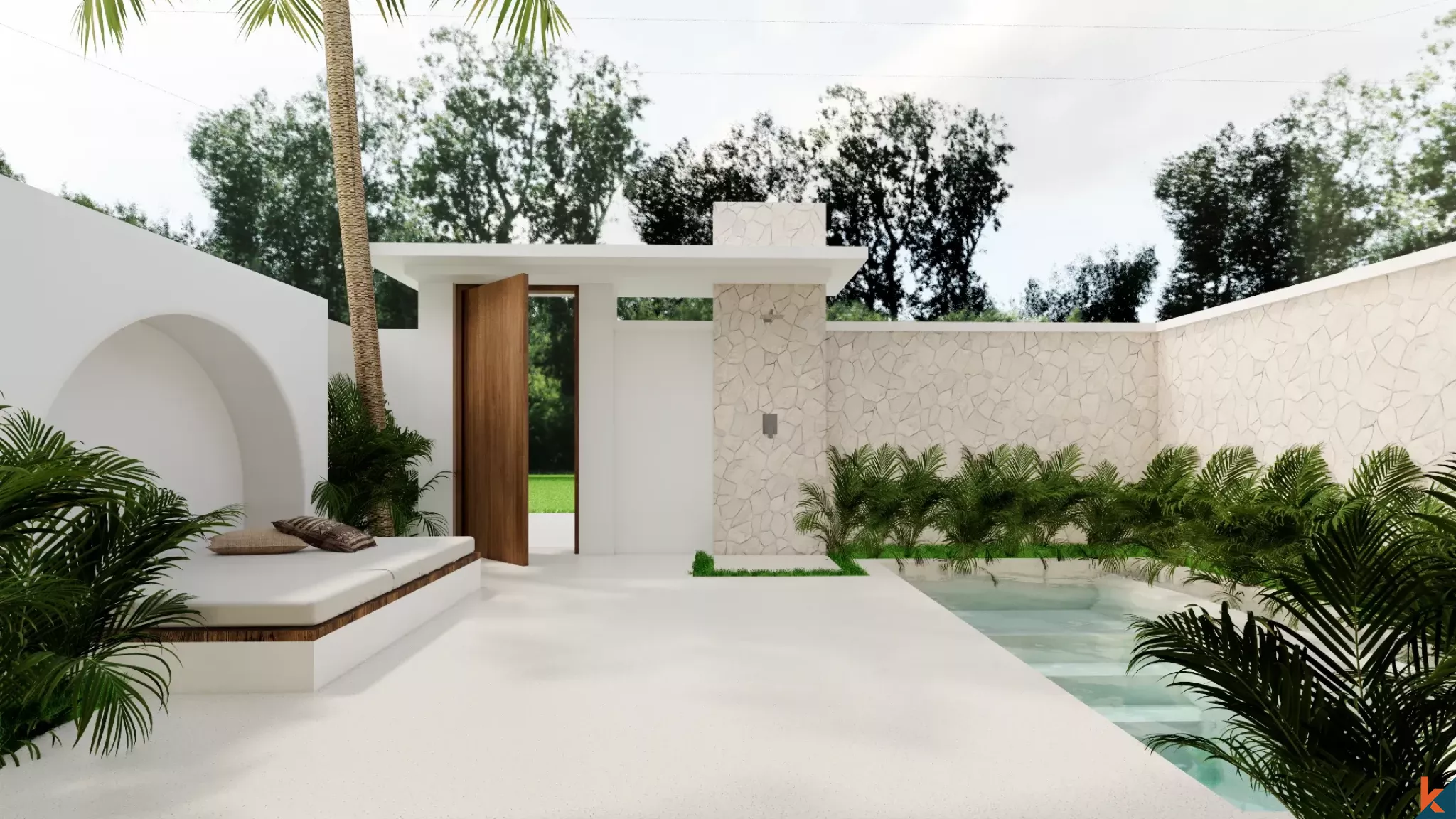 Rumah Liburan Bergaya Mediterania dengan Tiga Kamar Tidur untuk Disewa di Nyang Nyang