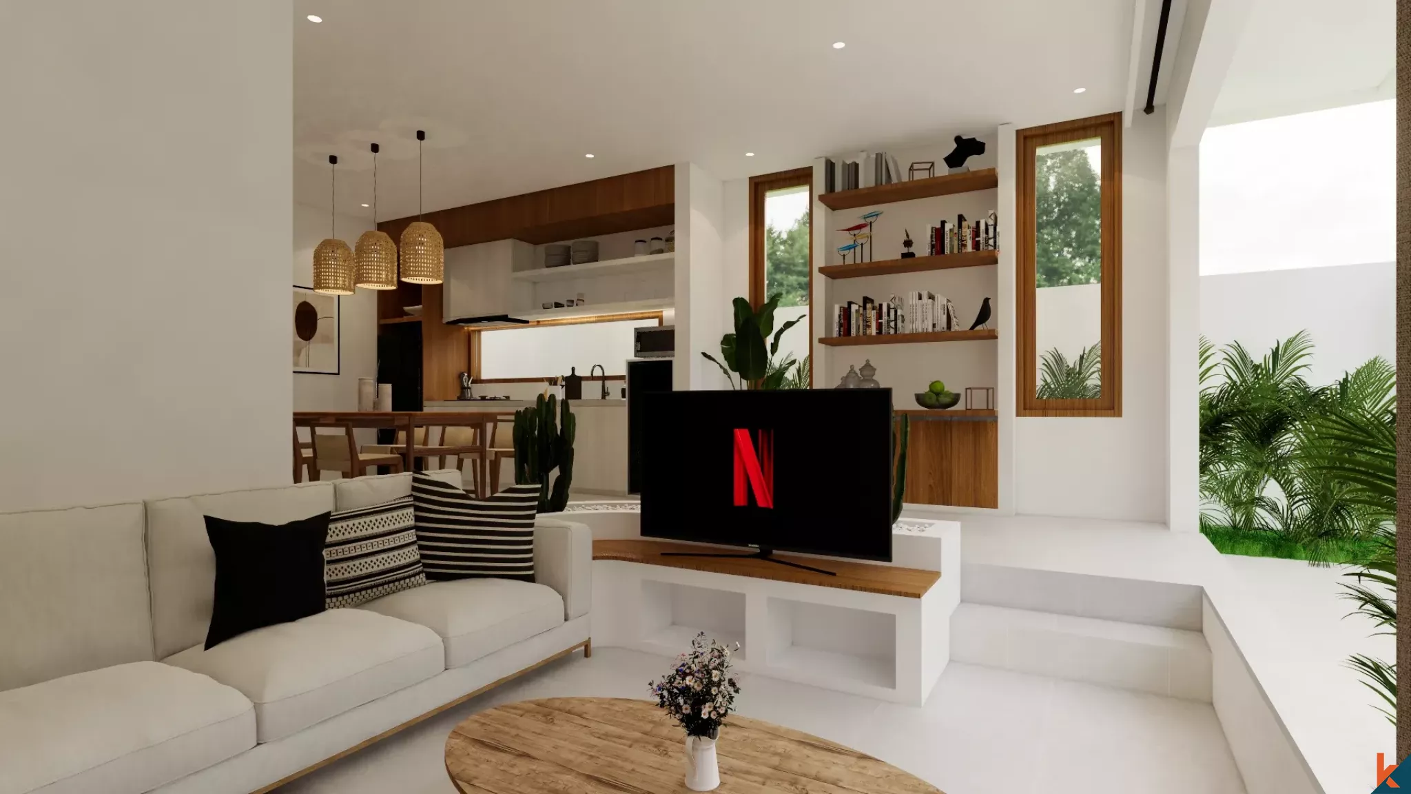 Rumah Liburan Bergaya Mediterania dengan Tiga Kamar Tidur untuk Disewa di Nyang Nyang