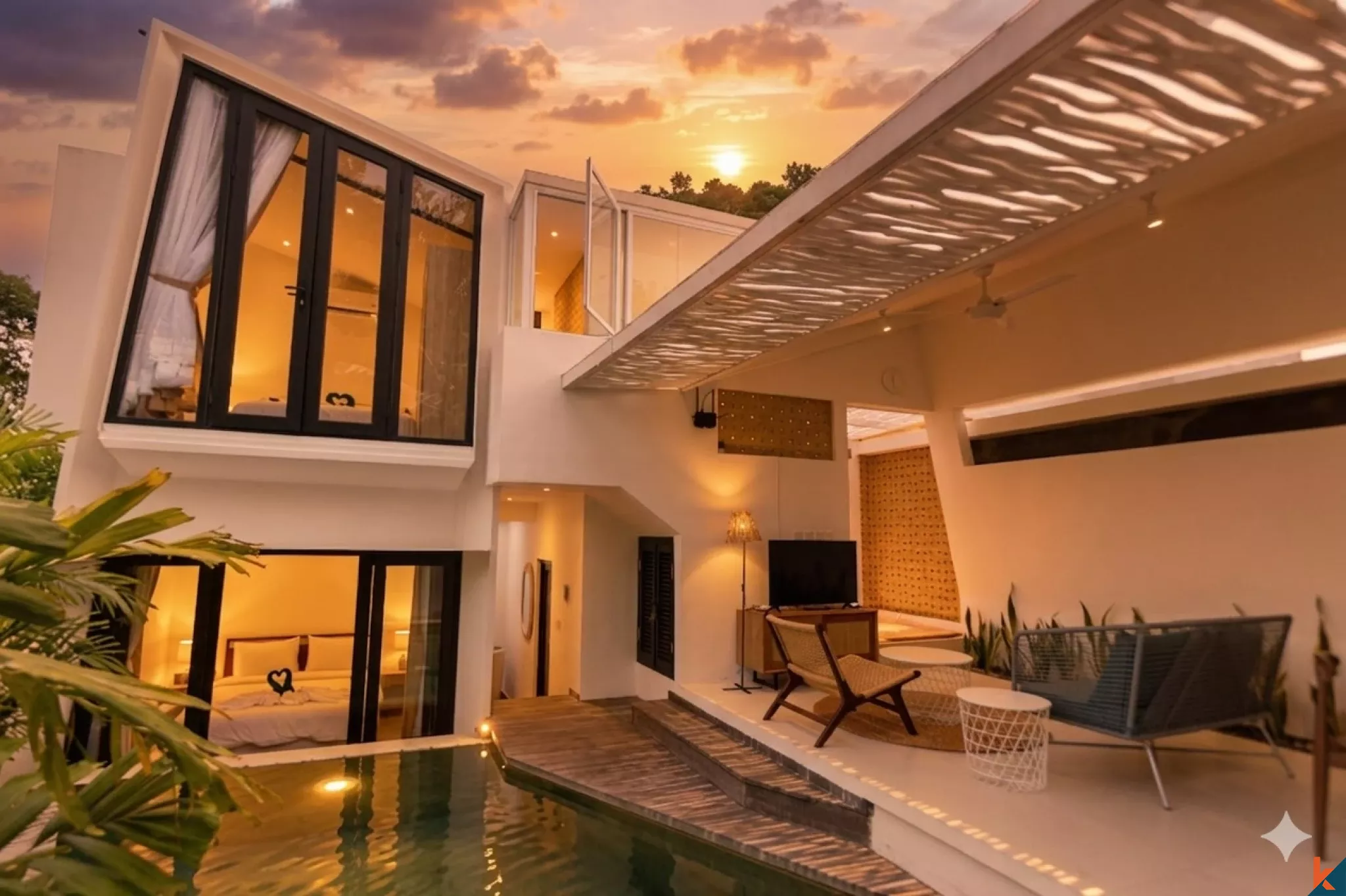 Vila Mewah Tropis Modern 2 Kamar Tidur dengan Kolam Renang Pribadi di Berawa