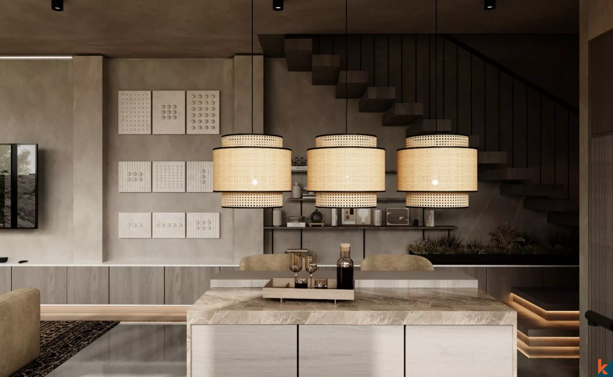 Villa Pribadi Kontemporer 2 Kamar Tidur yang Akan Segera Hadir di Berawa dengan Ruang Tamu Tertutup dan Kolam Renang