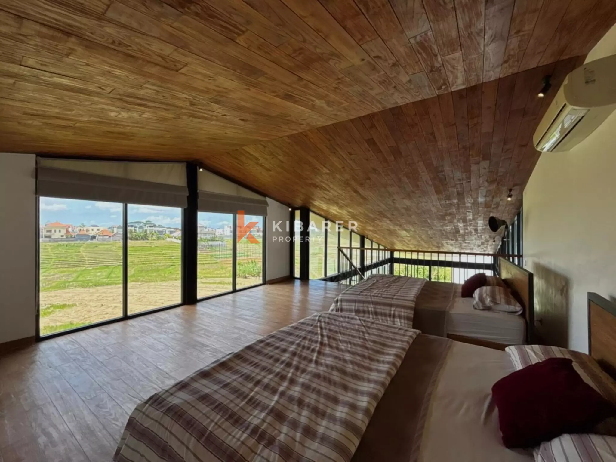 Modern Elegant Three Bedroom Villa with Mezzanine Retreat Overlooking Rice Fields in Cemagi