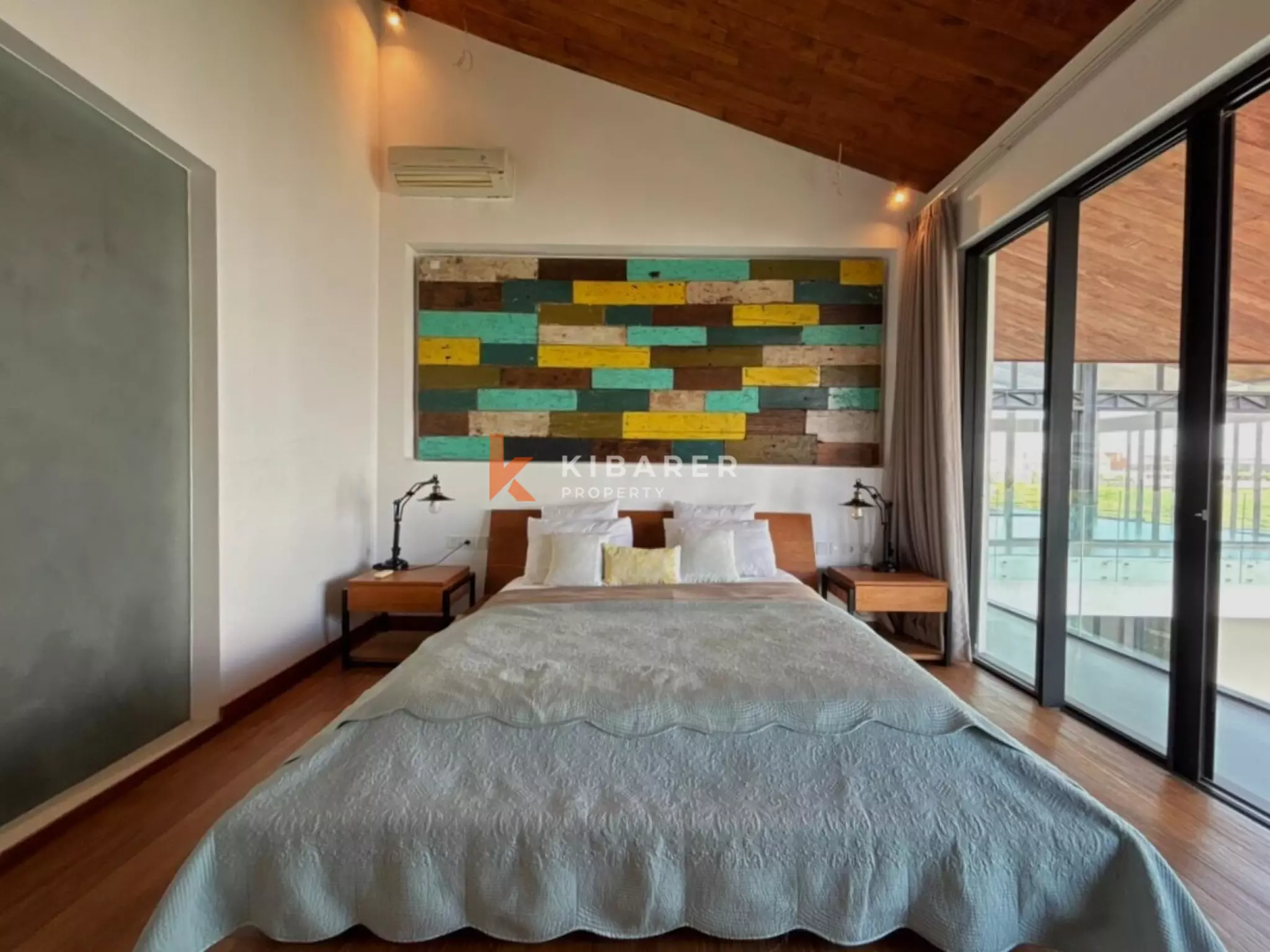 Modern Elegant Three Bedroom Villa with Mezzanine Retreat Overlooking Rice Fields in Cemagi