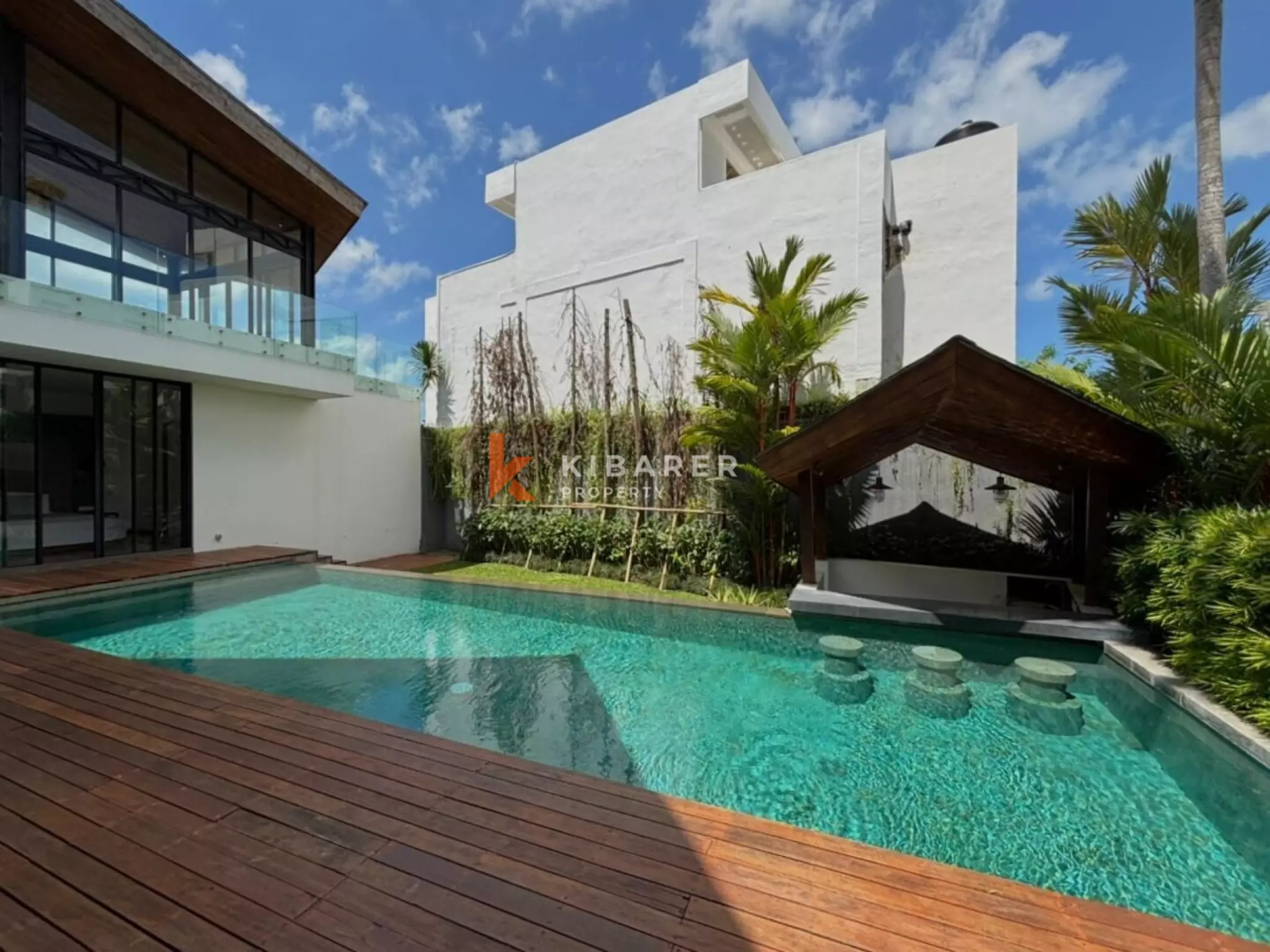 Modern Elegant Three Bedroom Villa with Mezzanine Retreat Overlooking Rice Fields in Cemagi