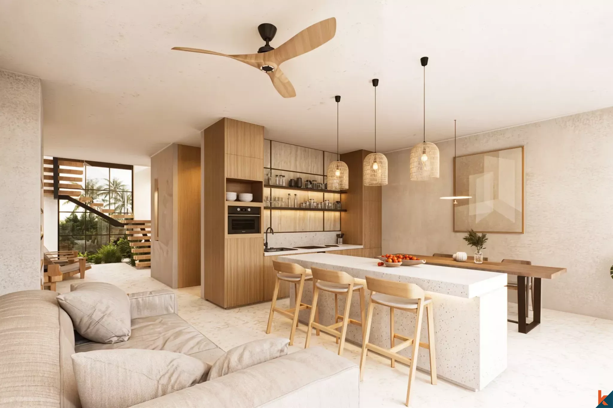 Villa paisible de deux chambres en bail emphytéotique à Berawa avec une vue imprenable sur les rizières (livraison T4 2026)