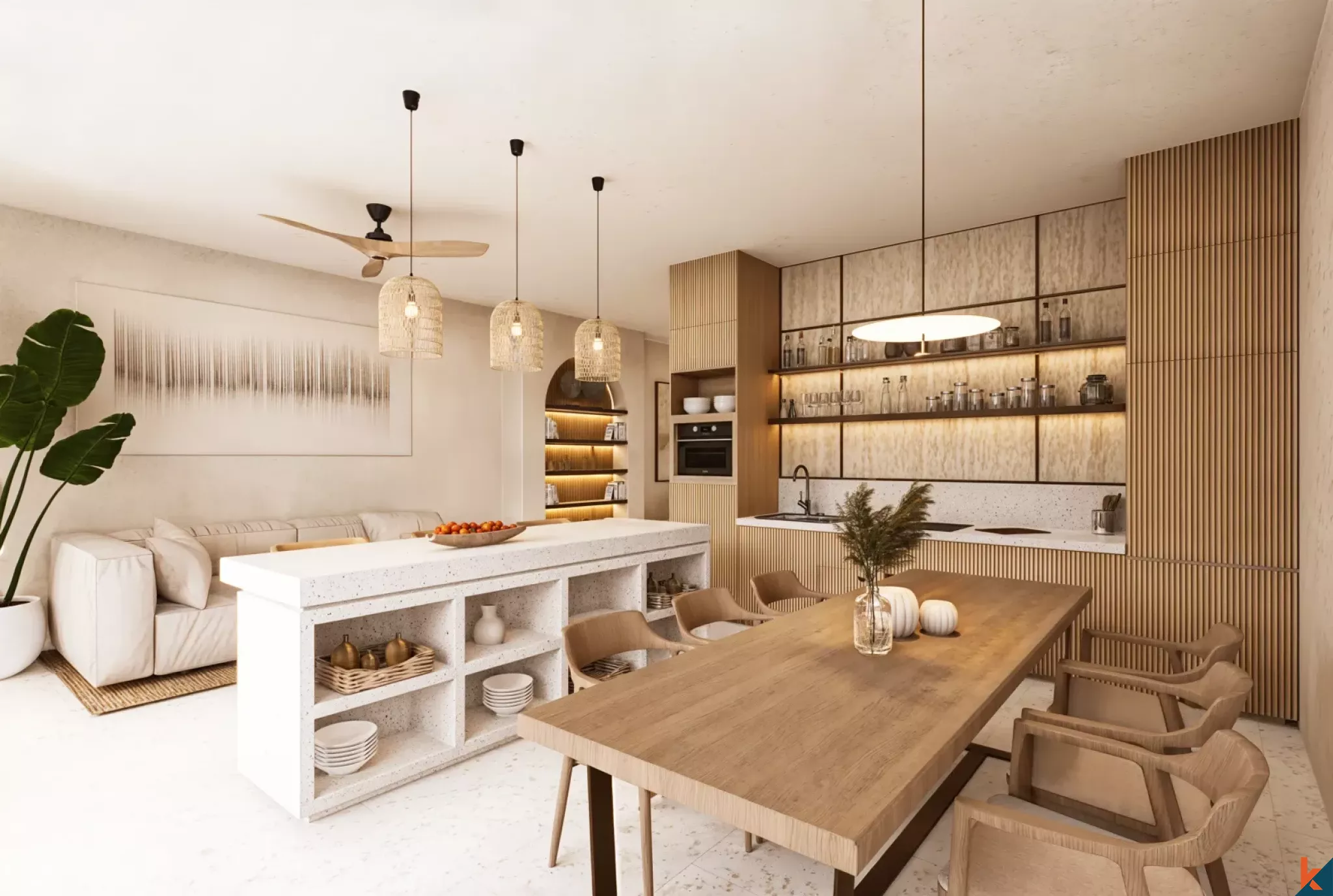 Villa paisible de deux chambres en bail emphytéotique à Berawa avec une vue imprenable sur les rizières (livraison T4 2026)