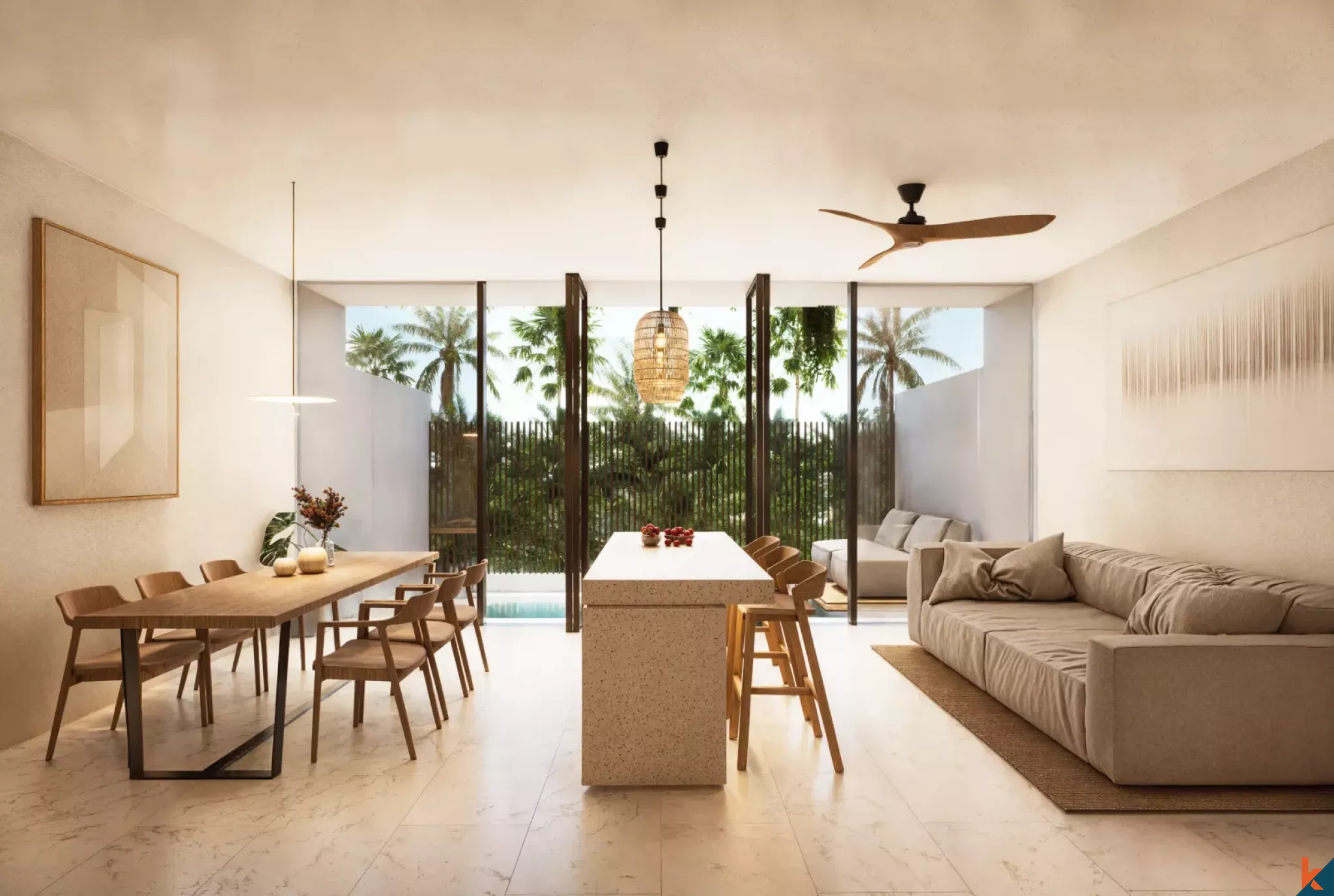 Villa paisible de deux chambres en bail emphytéotique à Berawa avec une vue imprenable sur les rizières (livraison T4 2026)