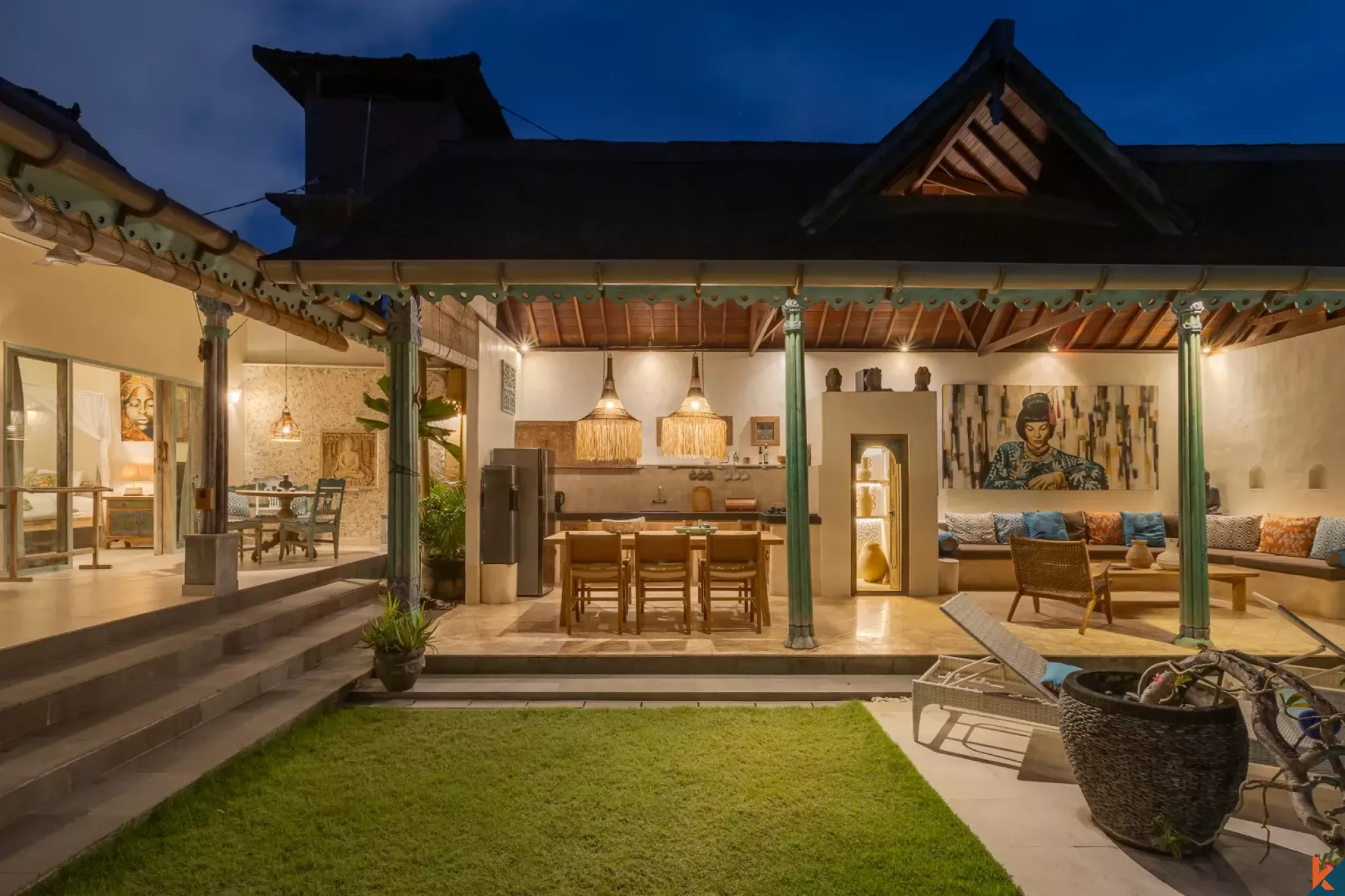 Charmante villa traditionnelle de trois chambres à coucher en location dans le quartier central de Drupadi