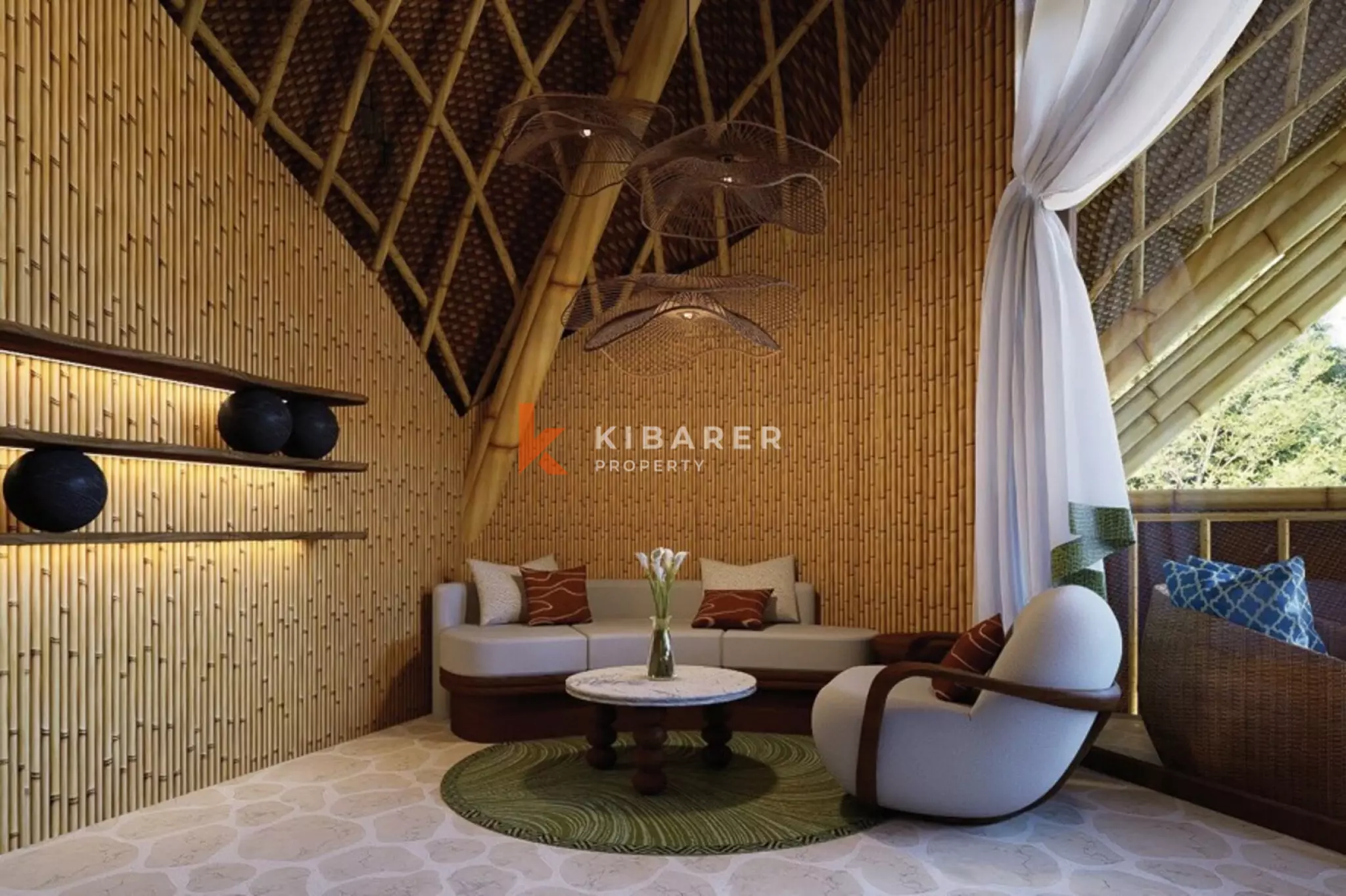 Eco-Luxury Three Bedroom Bamboo Villa with Tranquil River Views in Tabanan
