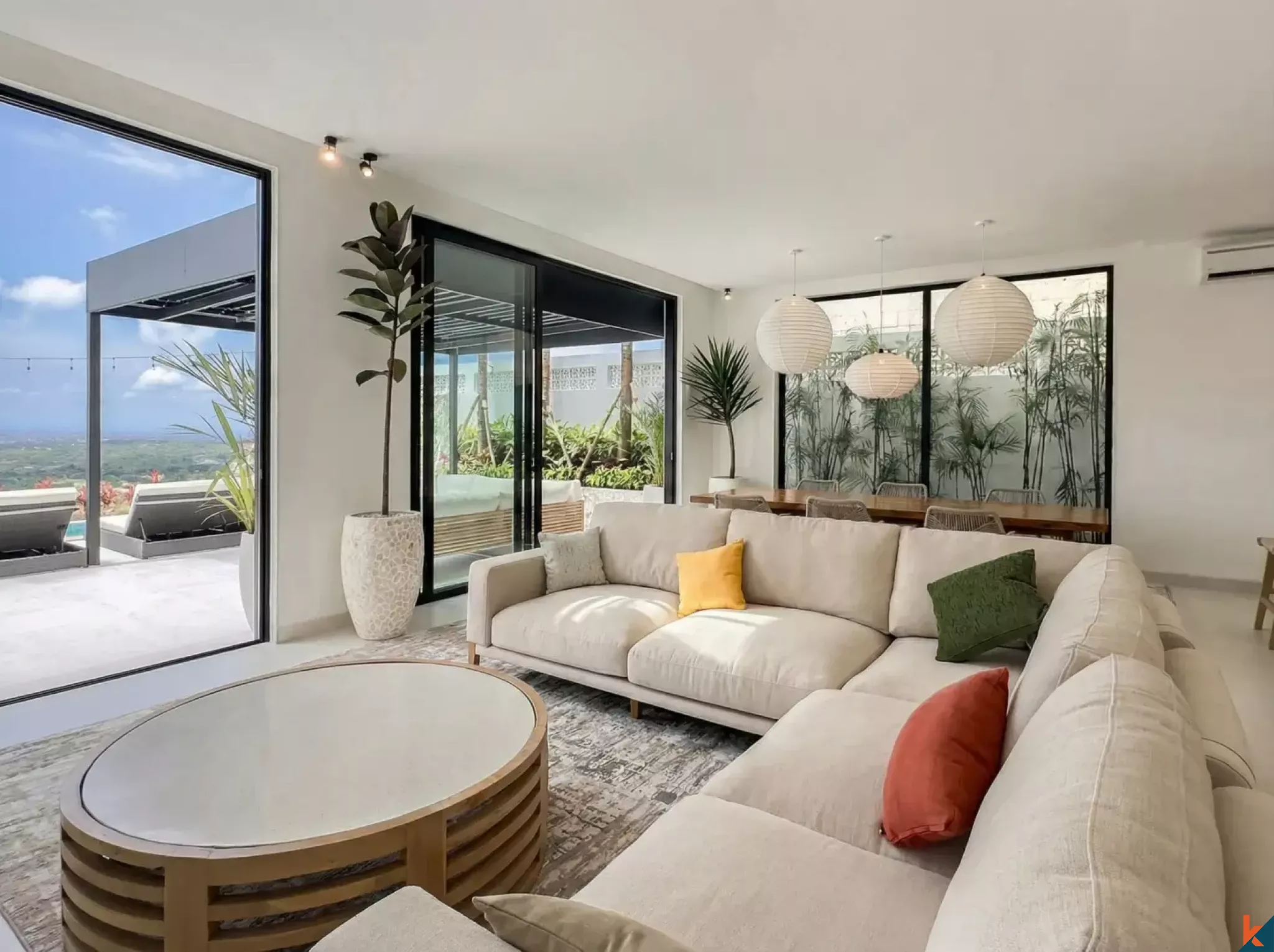 Modern Three Bedroom Villa for Lease with Panoramic Ocean Views in Bingin
