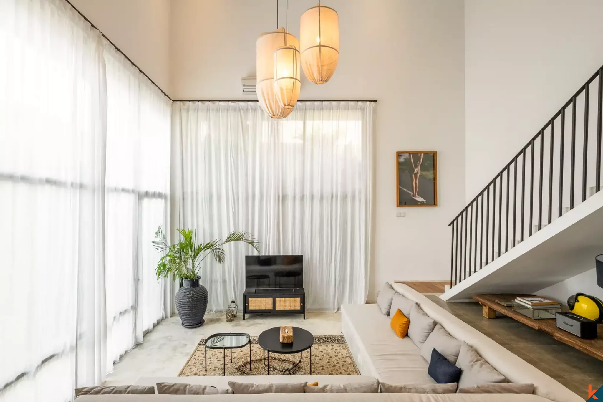 Superbe villa en location de trois chambres dans le quartier à la mode de Pererenan