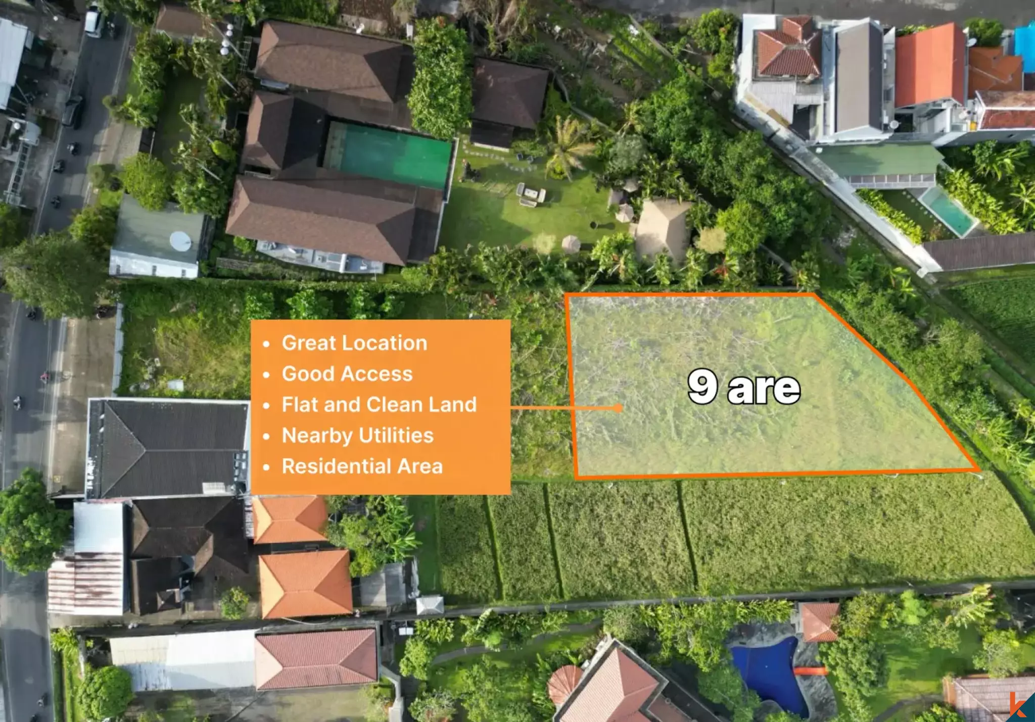 Terrain résidentiel plat de premier choix de 9 ares à louer à Kerobokan