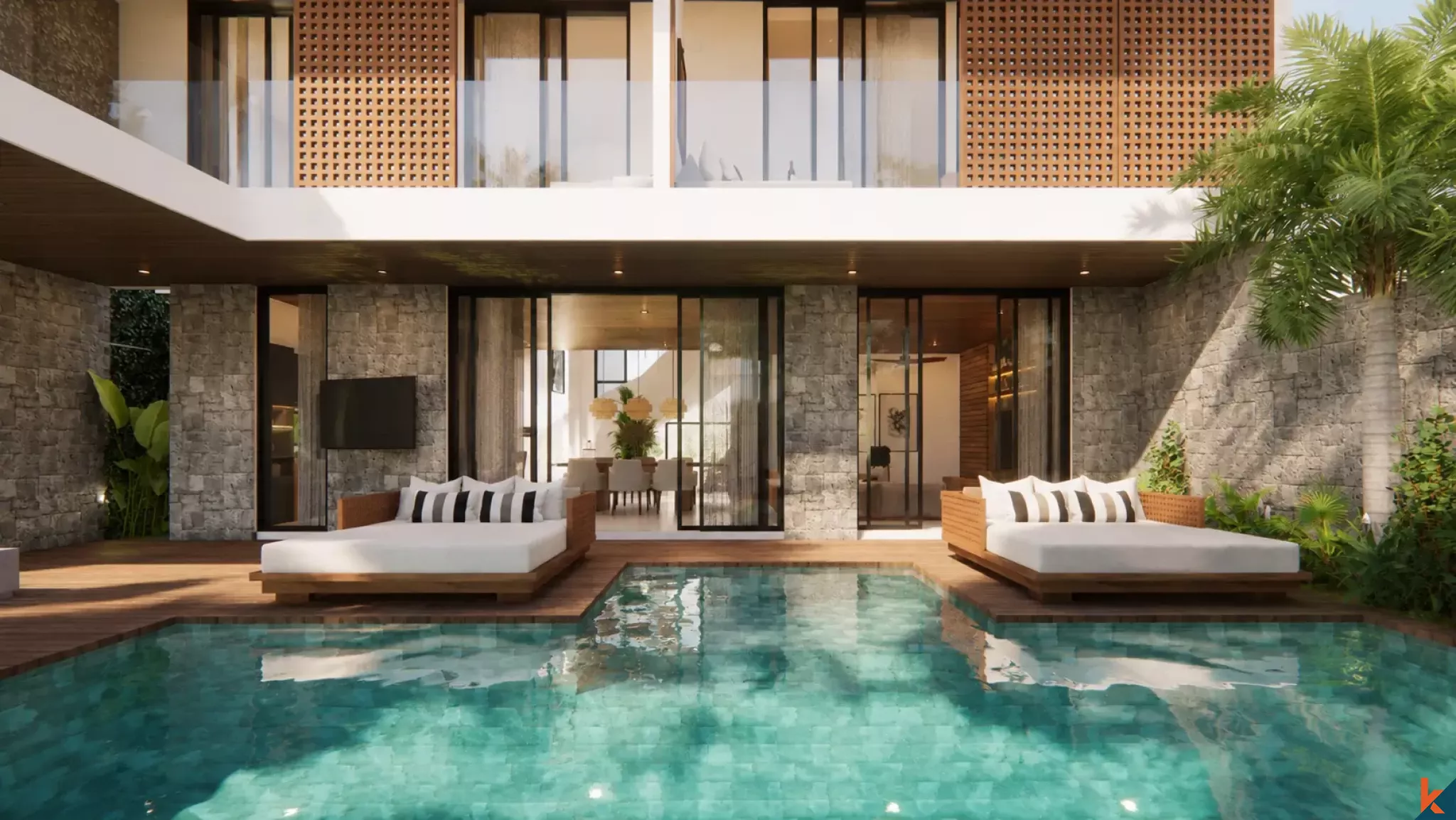 Properti tiga kamar tidur berkualitas tinggi dengan hak sewa jangka panjang yang akan segera hadir di Sanur (Serah terima Desember 2026)
