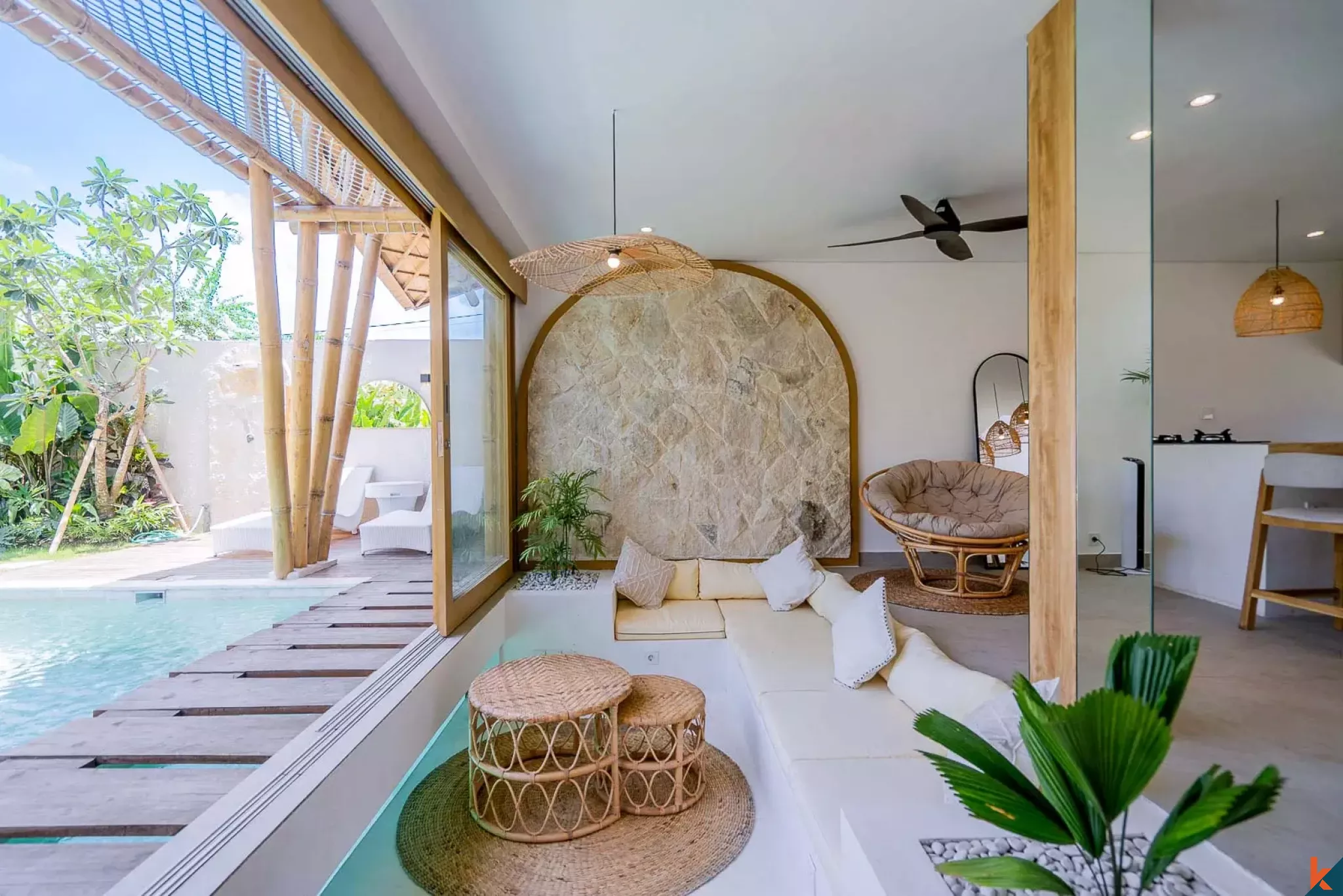 Tropical Three Bedroom Leasehold Villa for Sale in Tibubeneng, Canggu