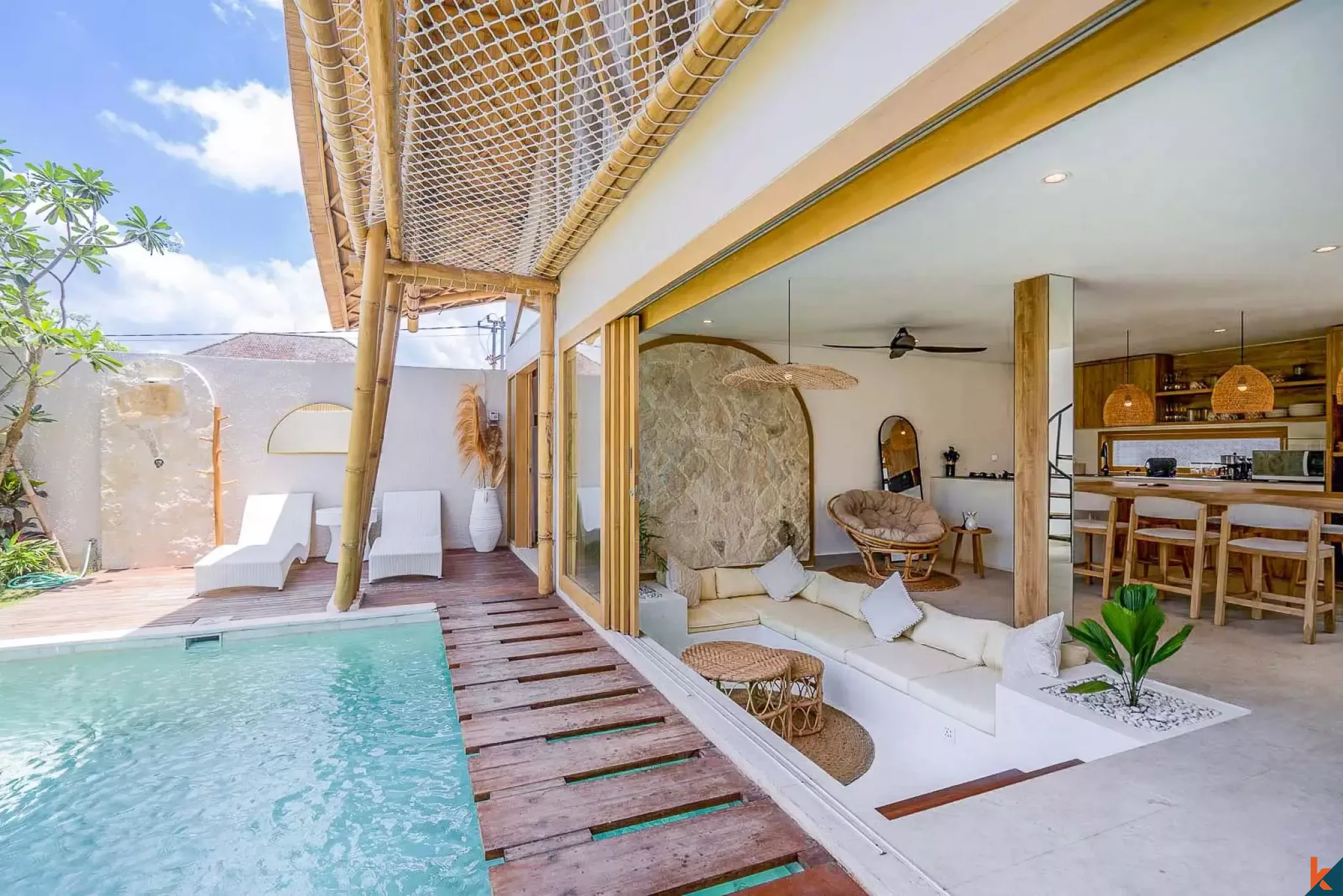 Tropical Three Bedroom Leasehold Villa for Sale in Tibubeneng, Canggu