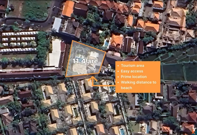 Terrain d'investissement rare en bail à long terme à distance de marche de la plage de Seminyak