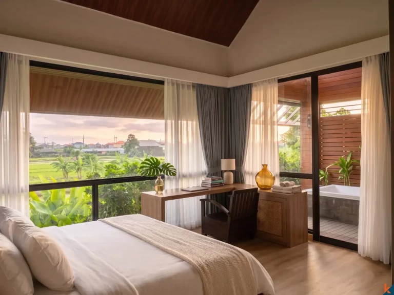 Villa exclusive de quatre chambres en pleine propriété, sur plan, avec vue panoramique sur les rizières à Sanur