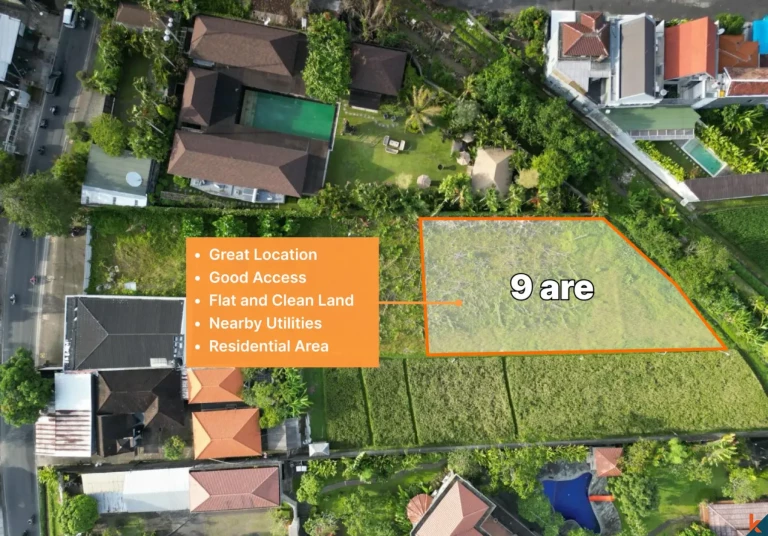 Terrain résidentiel plat de premier choix de 9 ares à louer à Kerobokan