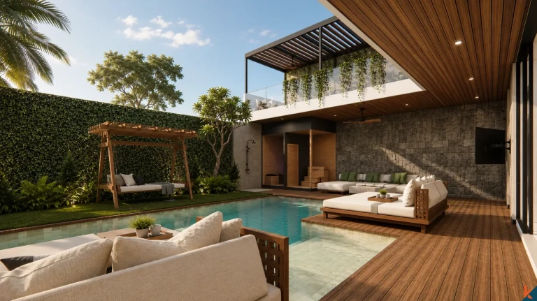 Properti tiga kamar tidur berkualitas tinggi dengan hak sewa jangka panjang yang akan segera hadir di Sanur (Serah terima Desember 2026)