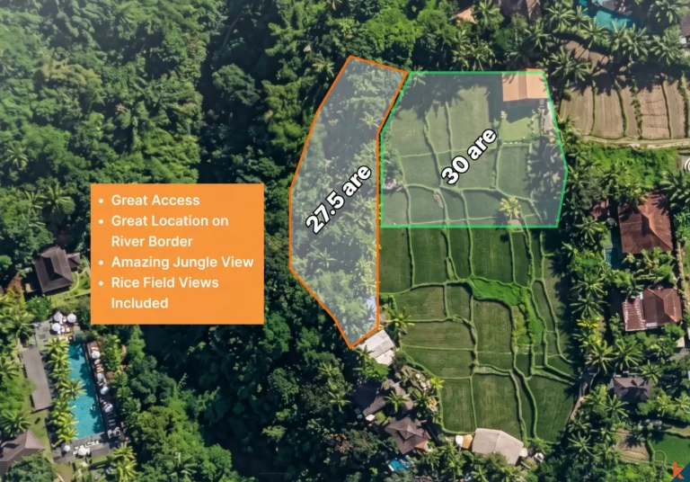 Superbe opportunité d'investissement foncier à Ubud - Tegalalang, offrant une vue imprenable sur la verdure et des berges de rivière