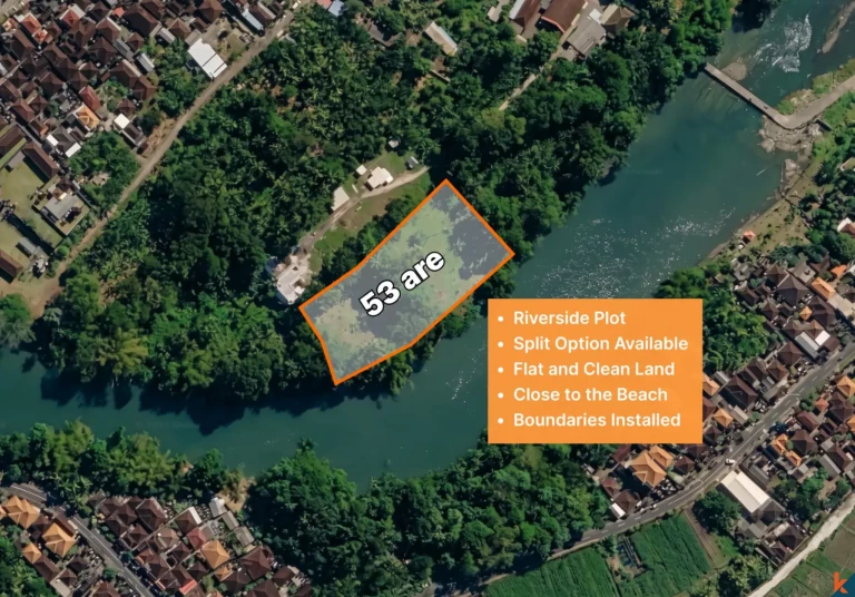 Tanah Hak Milik Langka 53 Are Tepi Sungai 3 Menit ke Pantai Pasut